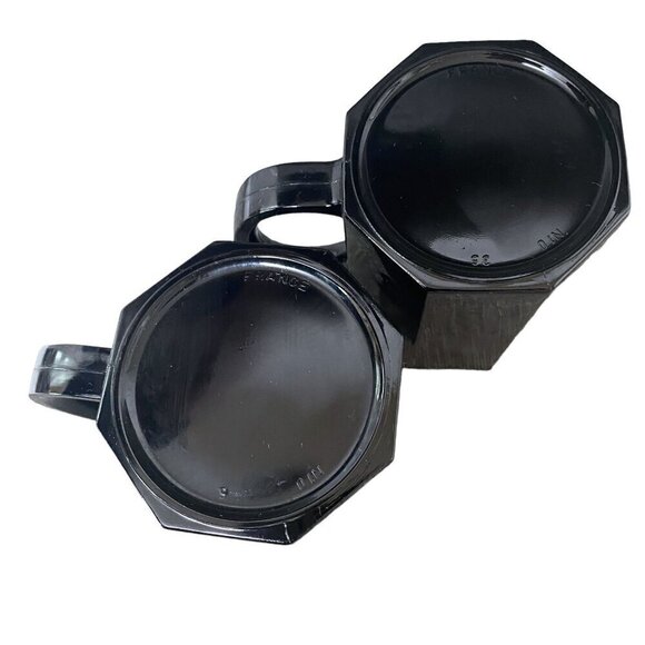 ARCOROC Mugs Set of 2 Black Glass Made in France Modern Octagonal - Picture 9 of 9